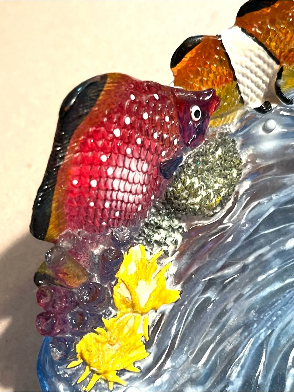 Vtg 3D Acrylic Ocean Sea Life Coral Reef Tropical Fish Waves Soap/Trinket Dish